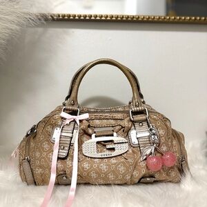 SOLD! Guess Brown Satchel with Pink Details